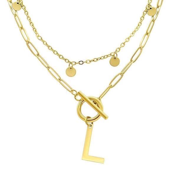 Adornia Tarnish Resistant 14K Gold-Plated Confetti and Paperclip Layered Initial - Picture 1 of 5